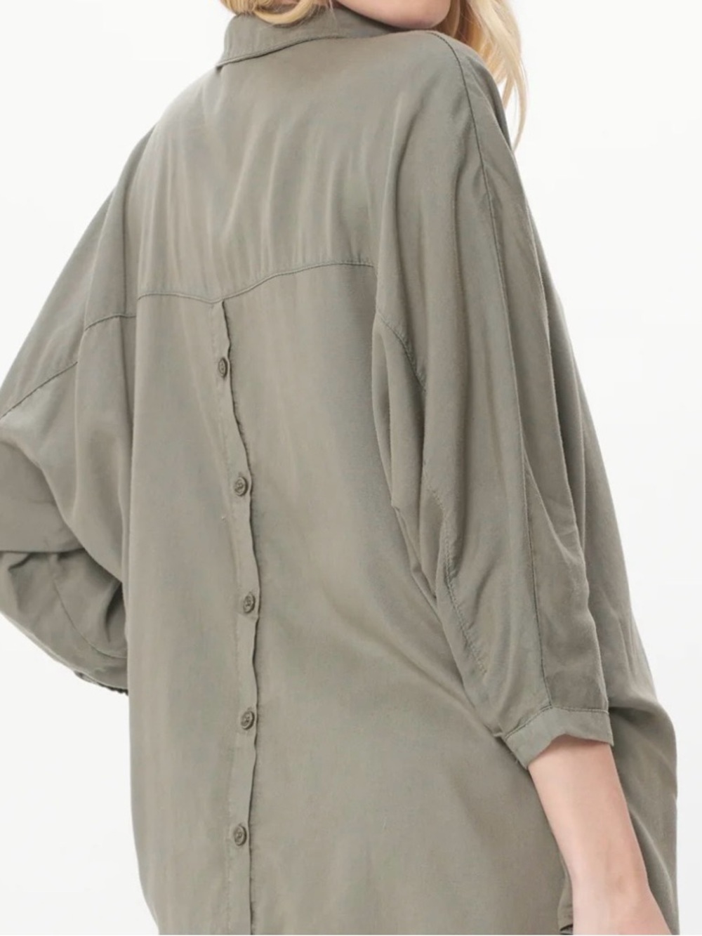 Button-Back Oversized Shirt Jacket — Sage Green